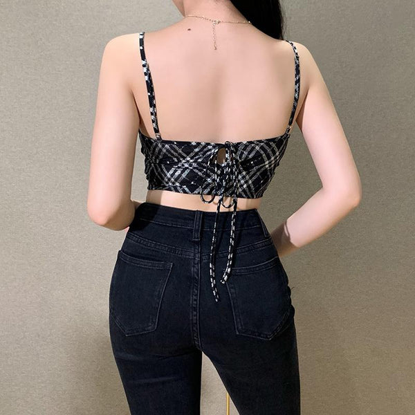 Check Lace Panel Short Top