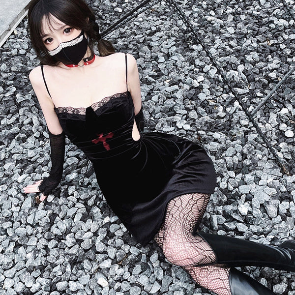 Dark Healing Cross Velvet Strap Dress