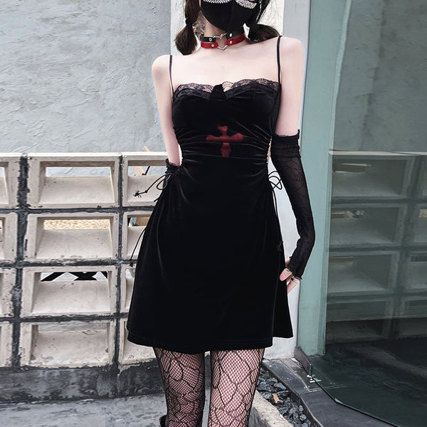 Dark Healing Cross Velvet Strap Dress