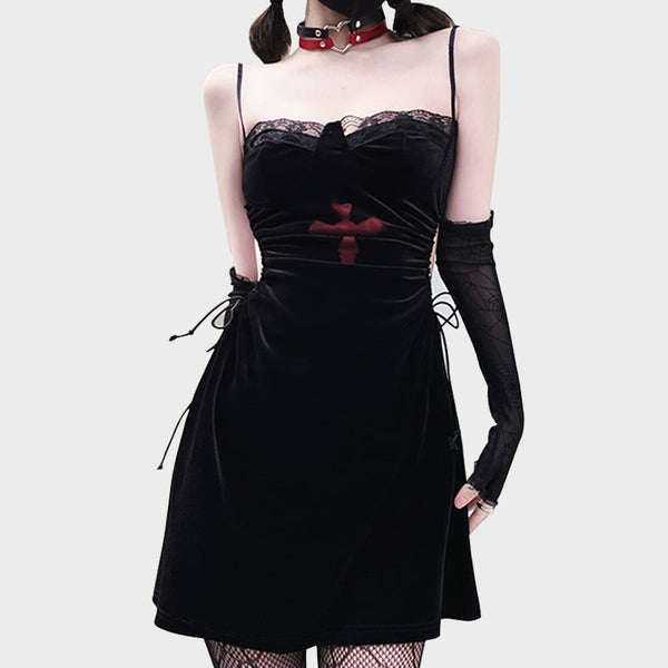 Dark Healing Cross Velvet Strap Dress