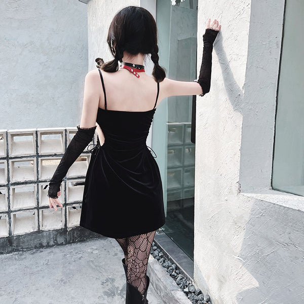 Dark Healing Cross Velvet Strap Dress