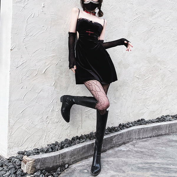 Dark Healing Cross Velvet Strap Dress