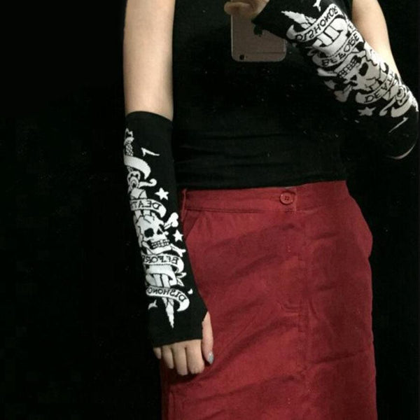 Dark Grunge Punk Black Armbands Skull