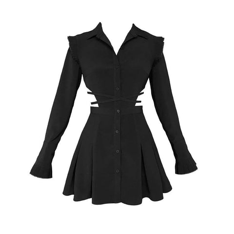 Dark Hollow Pleated Shirt Dress