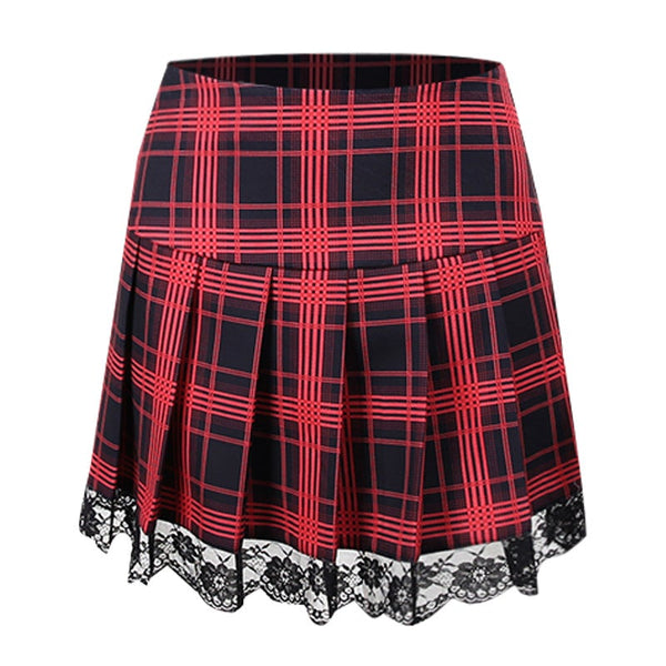 Dark Lace Plaid A-Line Skirt