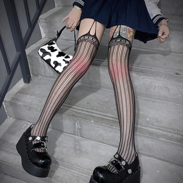 Dark Matter Gothic Black Fishnet Tights Harajuku