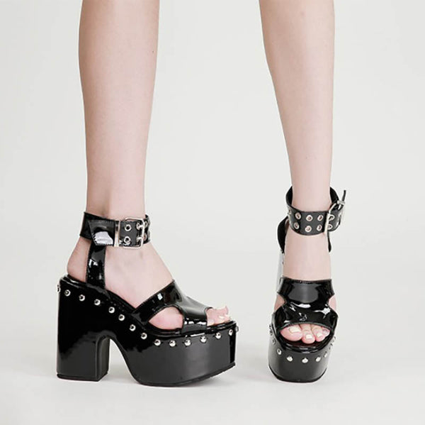 Patent Leather Studded Fish Mouth Sandals