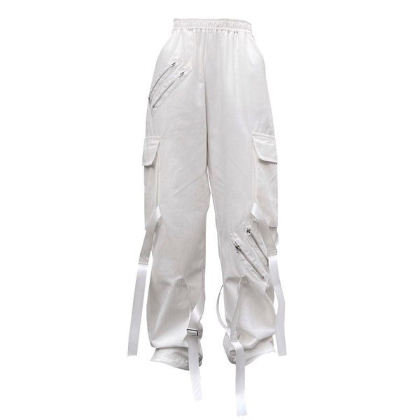 Double Zipper Line Ribbons Casual Pants