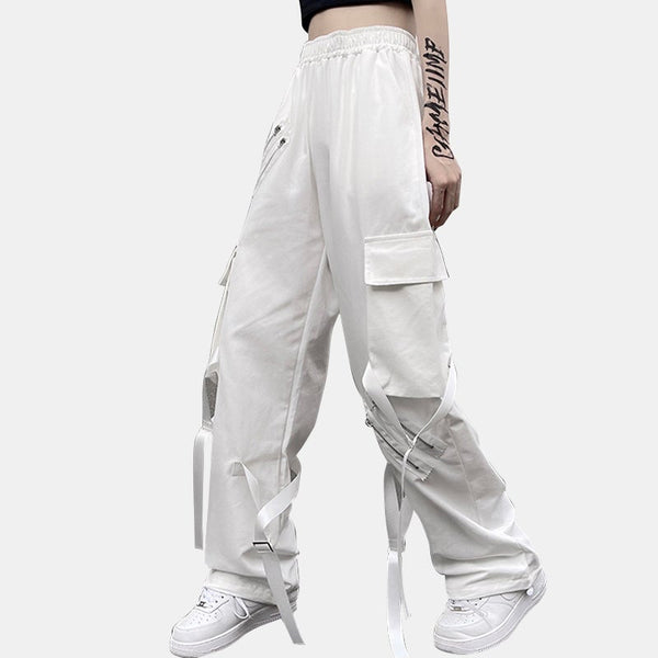 Double Zipper Line Ribbons Casual Pants