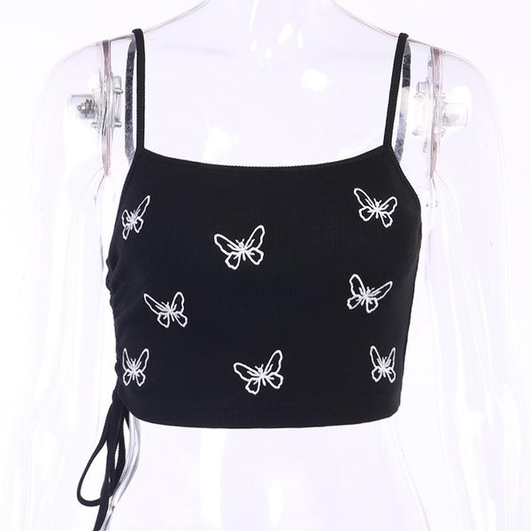 Drawstring Butterfly Print Top