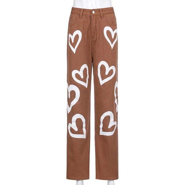 Y2k E-Girl Chic Heart Print Jeans