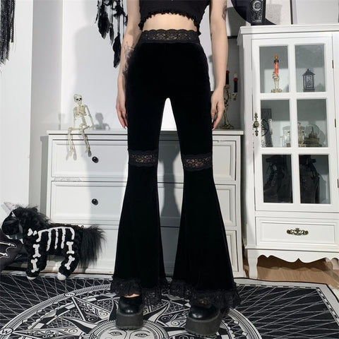 Gothic High Waist Lace Flared Pants