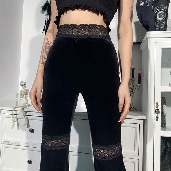 Gothic High Waist Lace Flared Pants