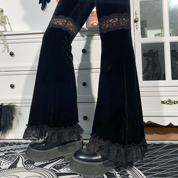 Gothic High Waist Lace Flared Pants