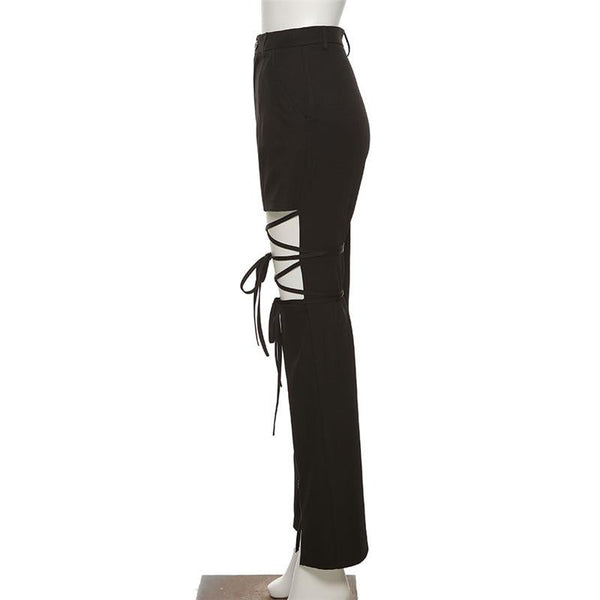 Gothic Hollow Out Bandage Straight Pants