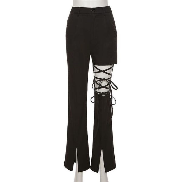 Gothic Hollow Out Bandage Straight Pants