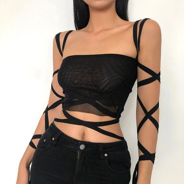 Gothic Mesh Lace Up Top