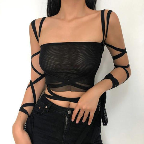 Gothic Mesh Lace Up Top