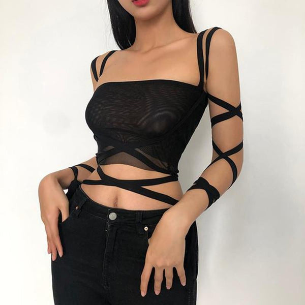 Gothic Mesh Lace Up Top