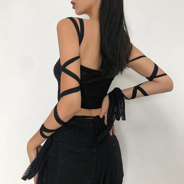 Gothic Mesh Lace Up Top