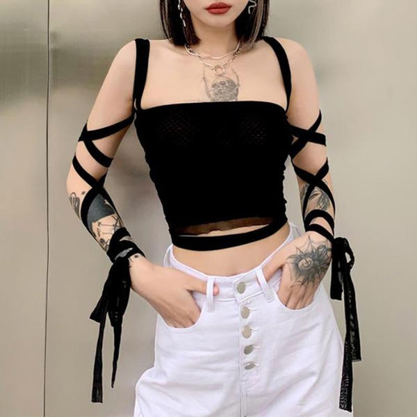 Gothic Mesh Lace Up Top