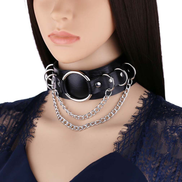 Gothic Punk Double Chain O Ring Choker