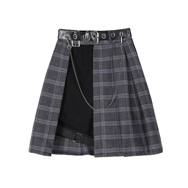 Gothic Irregular High Waist Plaid Skirt