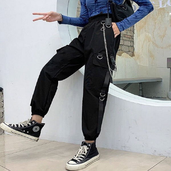 Harajuku Punk Chain Black Cargo Pants