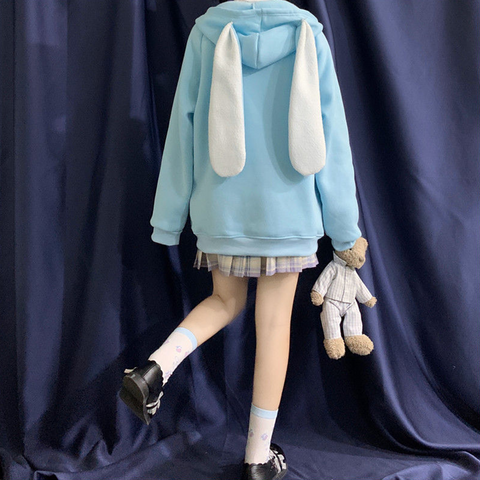 Blue & Pink Bunny Ears Zip-through Oversized Hoodie