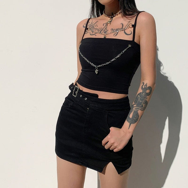 Streetwear Metal Chain Black Crop Top