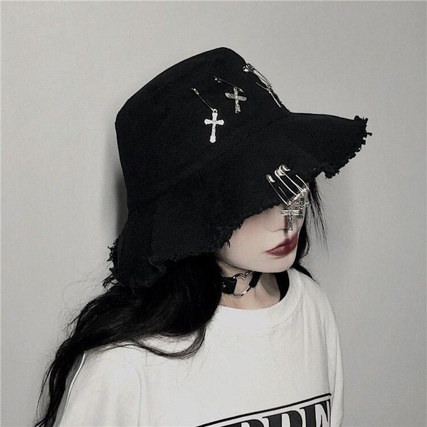 Crossed Safety Pin Bucket Hat