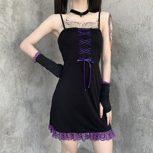 Lace Patchwork Vintage Black Mini Dress