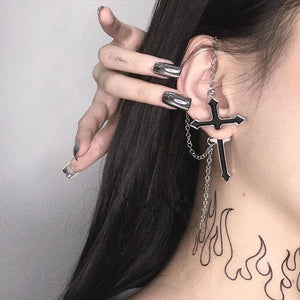 Chained Crossing Stud Earring