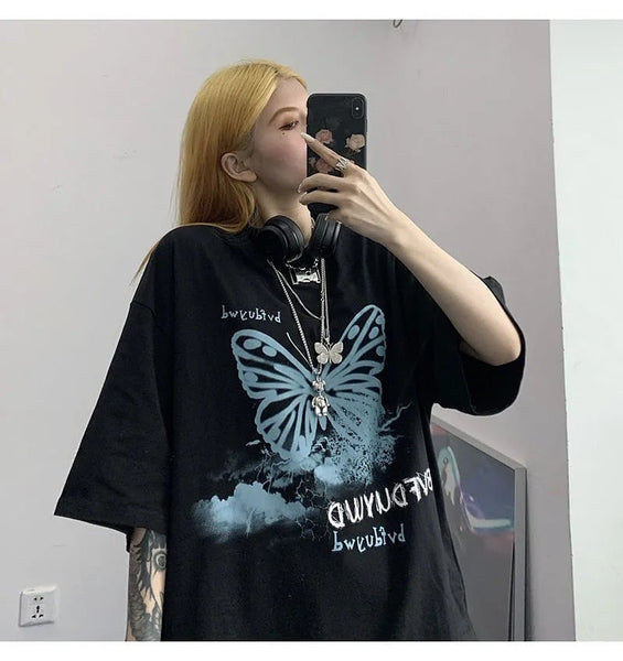 Streetwear Print Gothic Vintage butterfly T-shirt