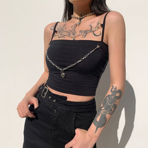 Streetwear Metal Chain Black Crop Top