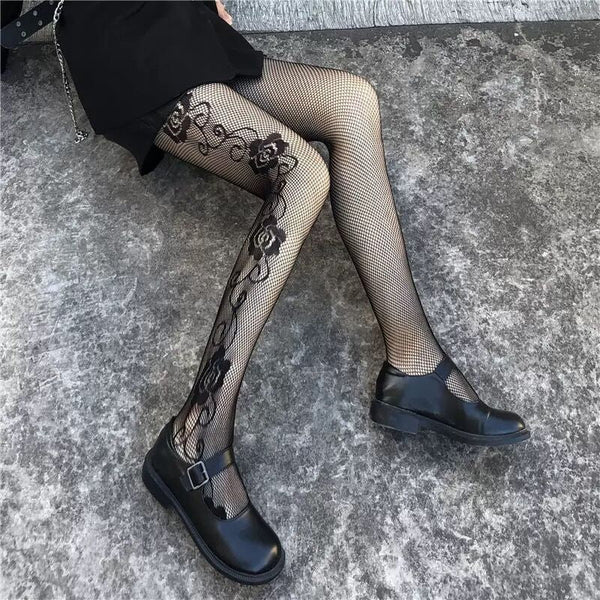 Heart Spider Net Star Flower Diamond Rose Leopard Pantyhose