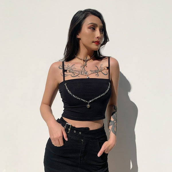 Streetwear Metal Chain Black Crop Top