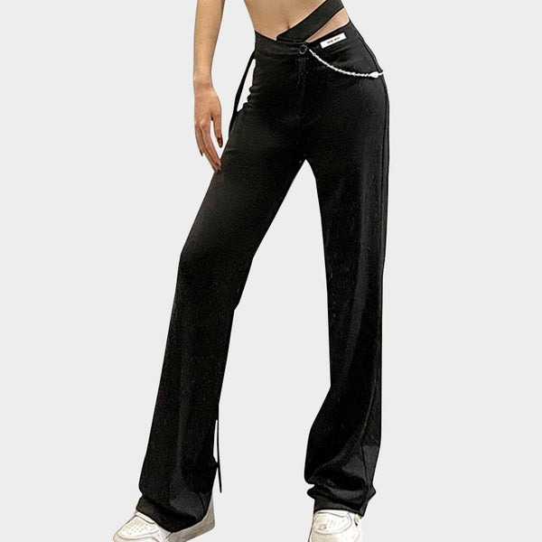 High Waist Fashion Label Straight Pants