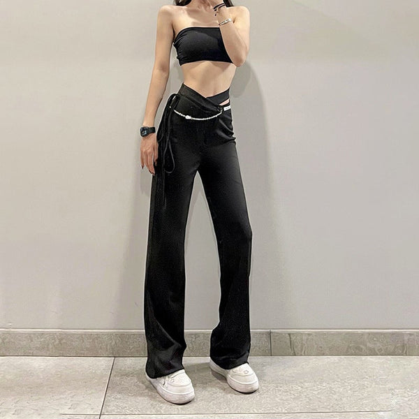 High Waist Fashion Label Straight Pants