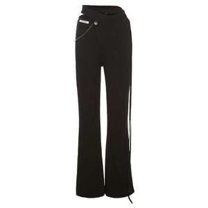 High Waist Fashion Label Straight Pants