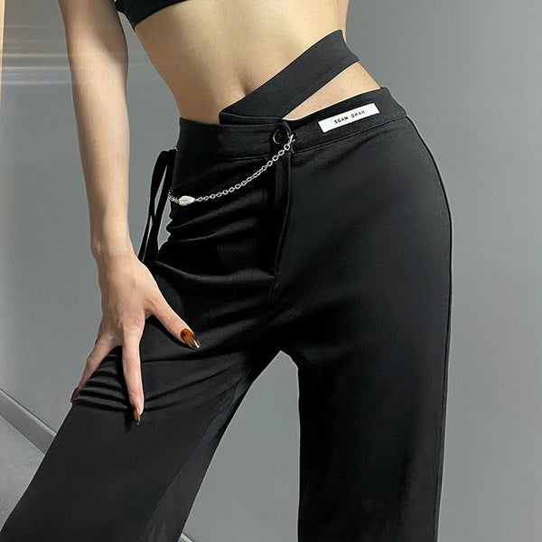 High Waist Fashion Label Straight Pants