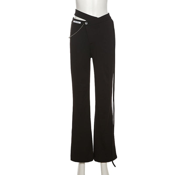 High Waist Fashion Label Straight Pants