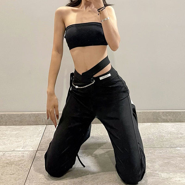 High Waist Fashion Label Straight Pants