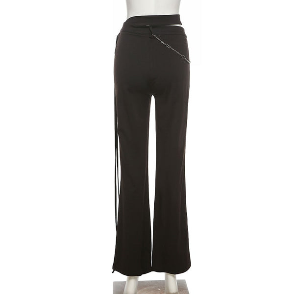 High Waist Fashion Label Straight Pants