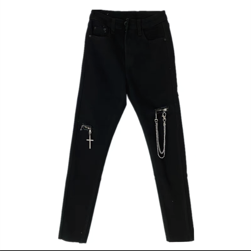 High Waist Hole Chain Pants