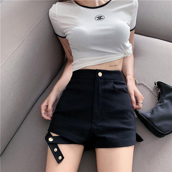 High Waist  Leg Loop Shorts