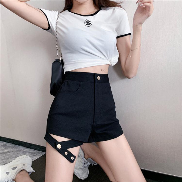 High Waist  Leg Loop Shorts