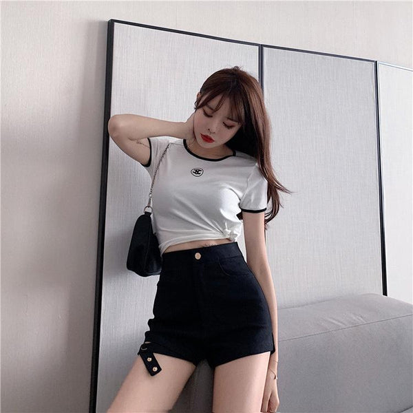 High Waist  Leg Loop Shorts