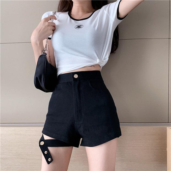 High Waist  Leg Loop Shorts