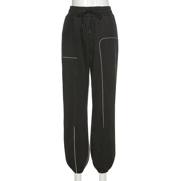 High Waist Reflective Line Cargo Pants